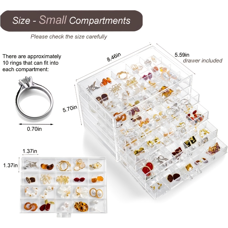 Earring Storage Box Earring Organizer Acrylic Jewelry Storage Holder Plastic Transparent Jewelry Display Stand With 5 Drawers 120 Small Compartment Tray For Women, Jewelry Boxes