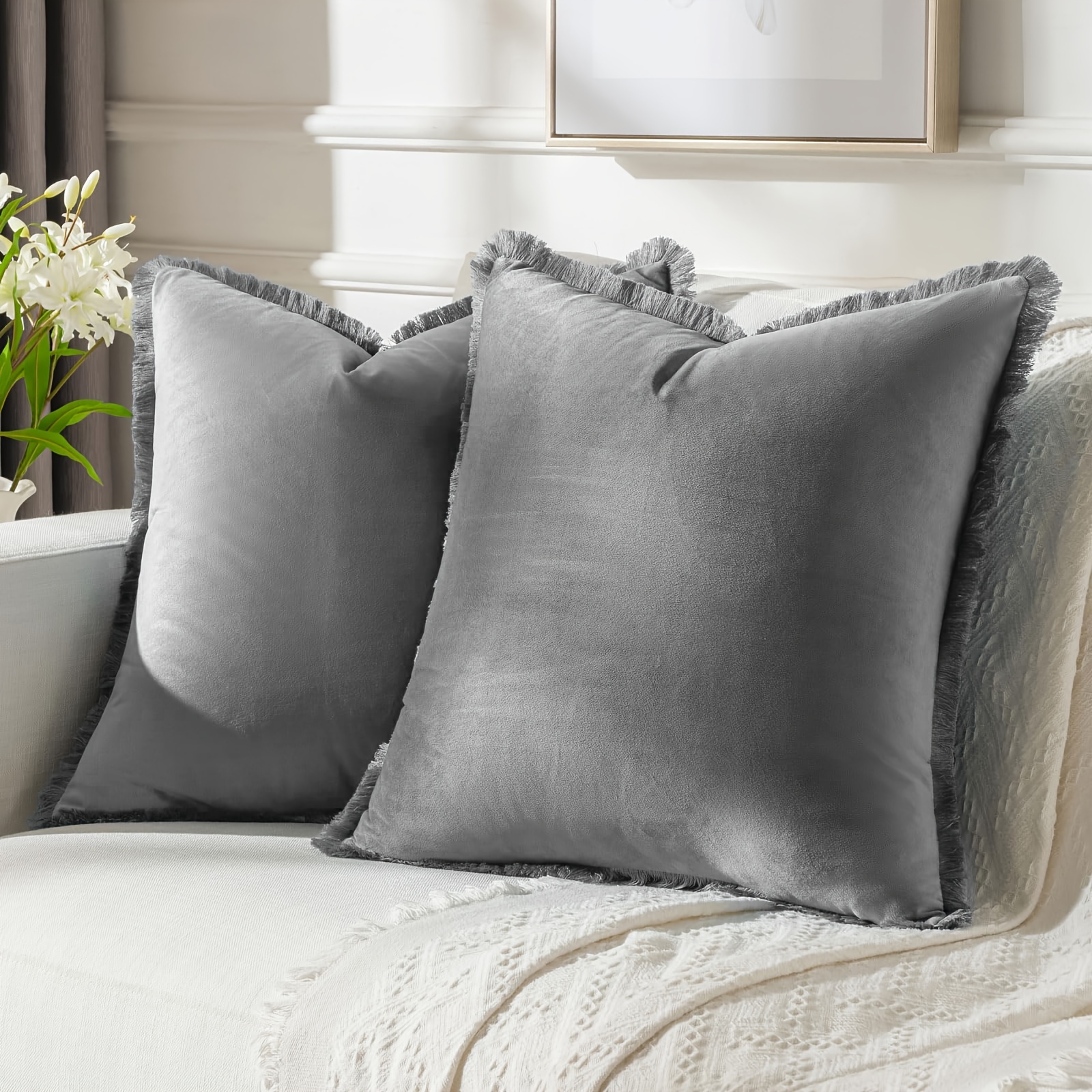 2pcs Throw Pillow Covers With Tassels, Soft Velvet Decorative Cushion Case, Home Decor For Couch Room