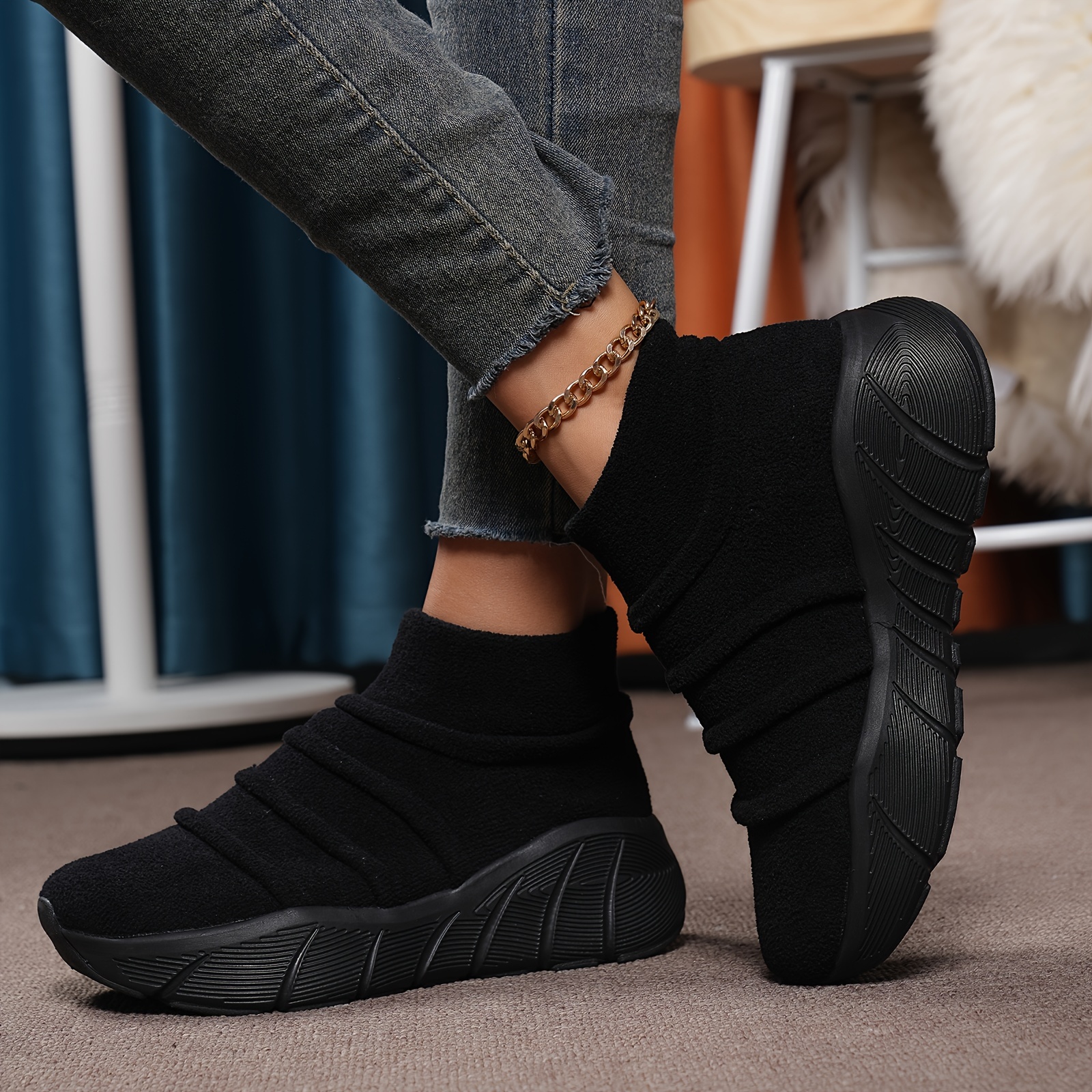 Pair Cozy Fleece-Lined Running Shoes, Lightweight EVA Sole, Fabric Insole  Lining, Comfortable Footwear, Winter Running Shoes Modern Sneakers 