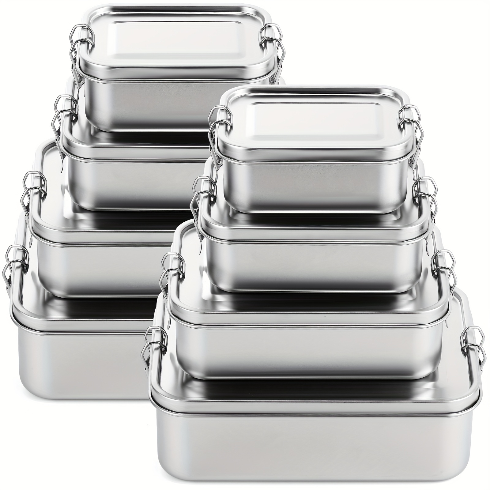 8pcs Stainless Steel Bento Box Metal Lunch Box Food Storage Containers Metal Lunch Container, Lockable Clips To Leak Proof, Reusable Dishwasher Snack Boxes For Work, Picnic (4 Sizes)