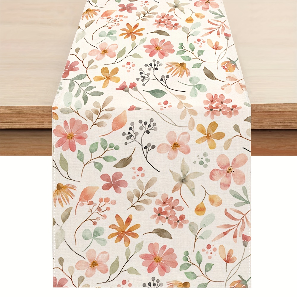 

Spring Watercolor Floral Table Runner - Polyester, Rectangular, Seasonal Kitchen & Dining Decor, Ideal For Home Parties, Rectangle Shape