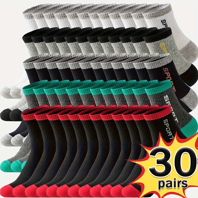 E-shop 30 Paar Ganzjahres-Sportsocken für Damen & Herren – Atmungsaktive, feuchtigkeitstransportierende Sportsocken mit elastischem, geripptem