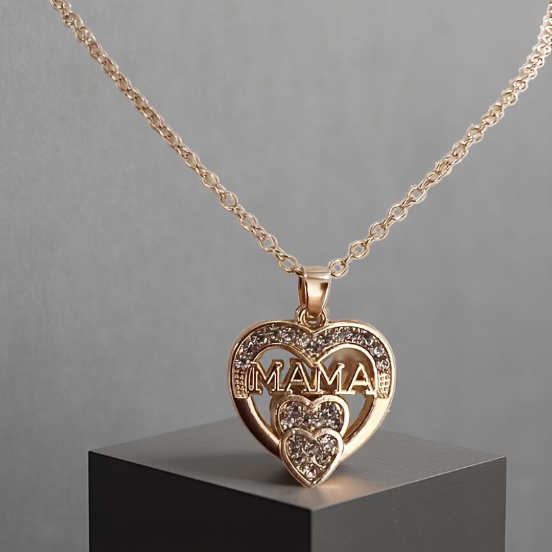 Double Heart Pendant Necklace with Mother Letters, Ideal Gift