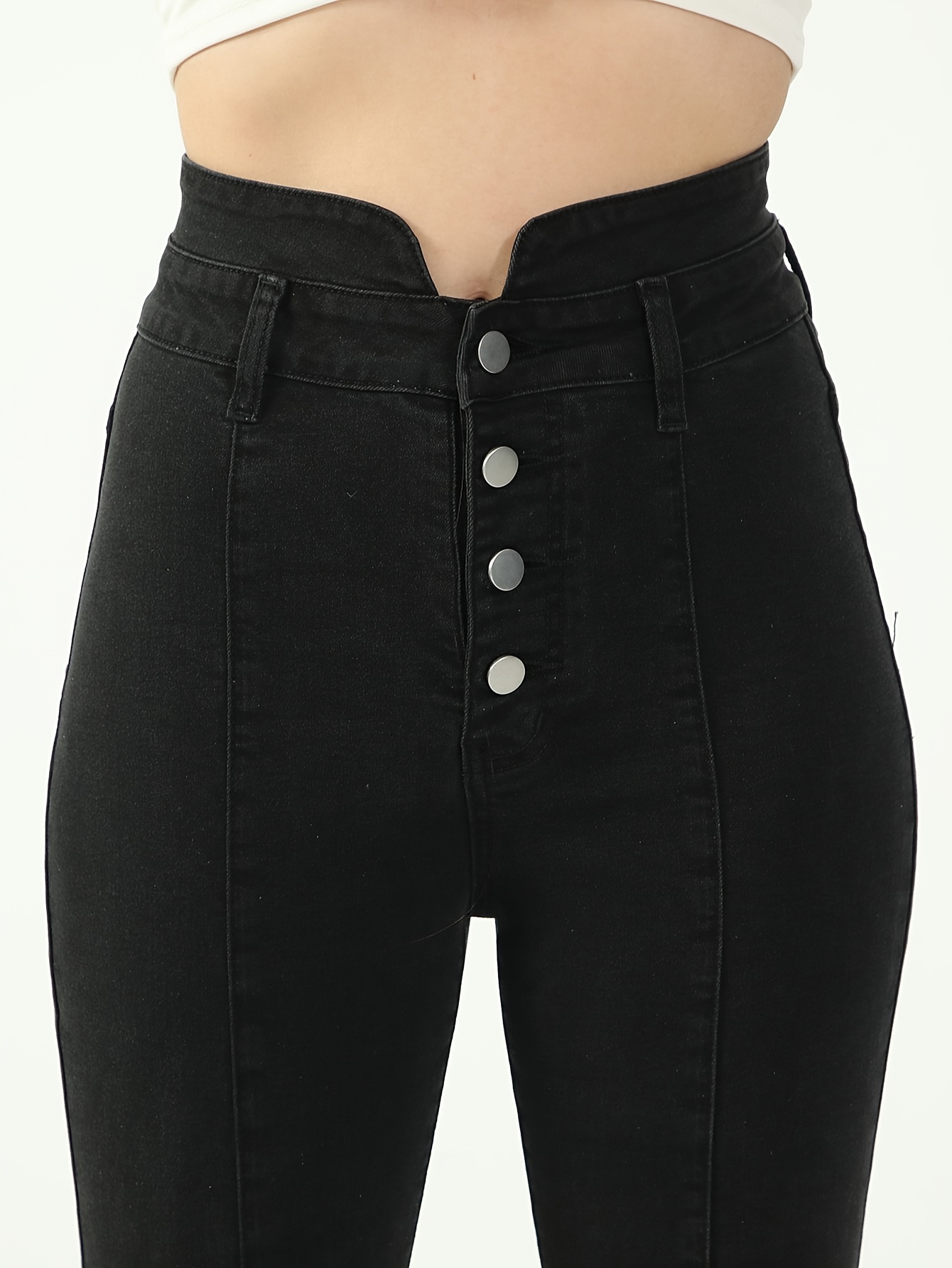 Jeans acampanados con botones de un solo pecho * pantalones de mezclilla de  tiro alto con parte inferior de campana de cintura alta, jeans y ropa