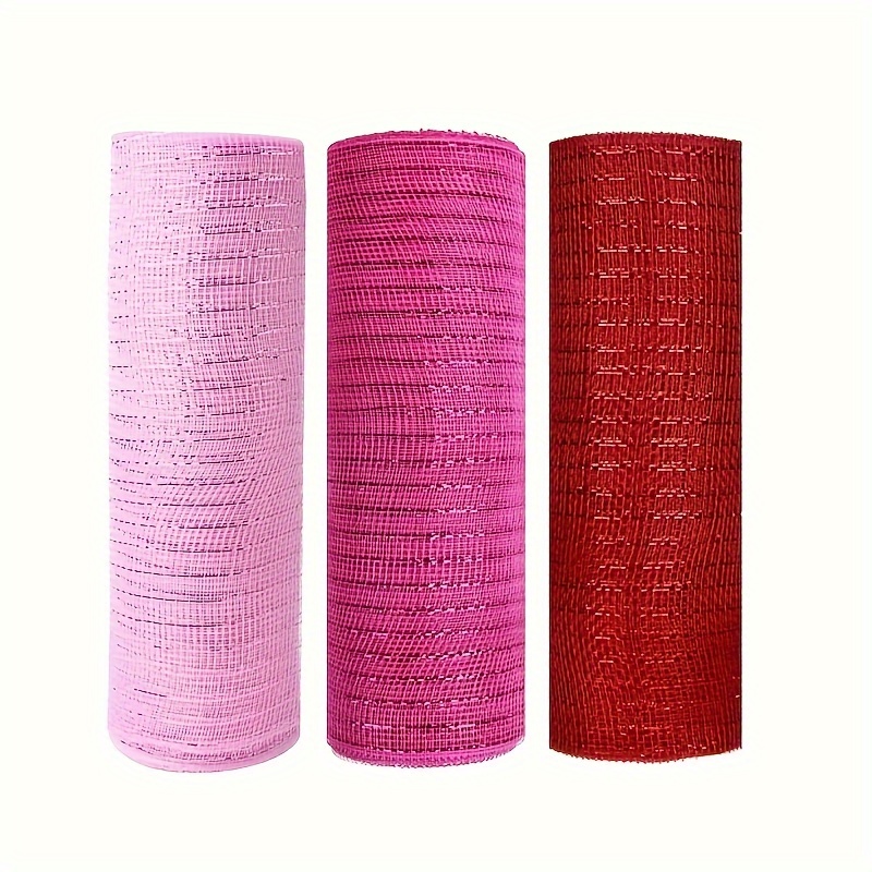 

3pcs Pink Decorative Mesh Ribbon Rolls, 10 Inch - Fabric & Metal Wire For Diy Crafts, Wreaths, Tree & Patio Holiday Decorations