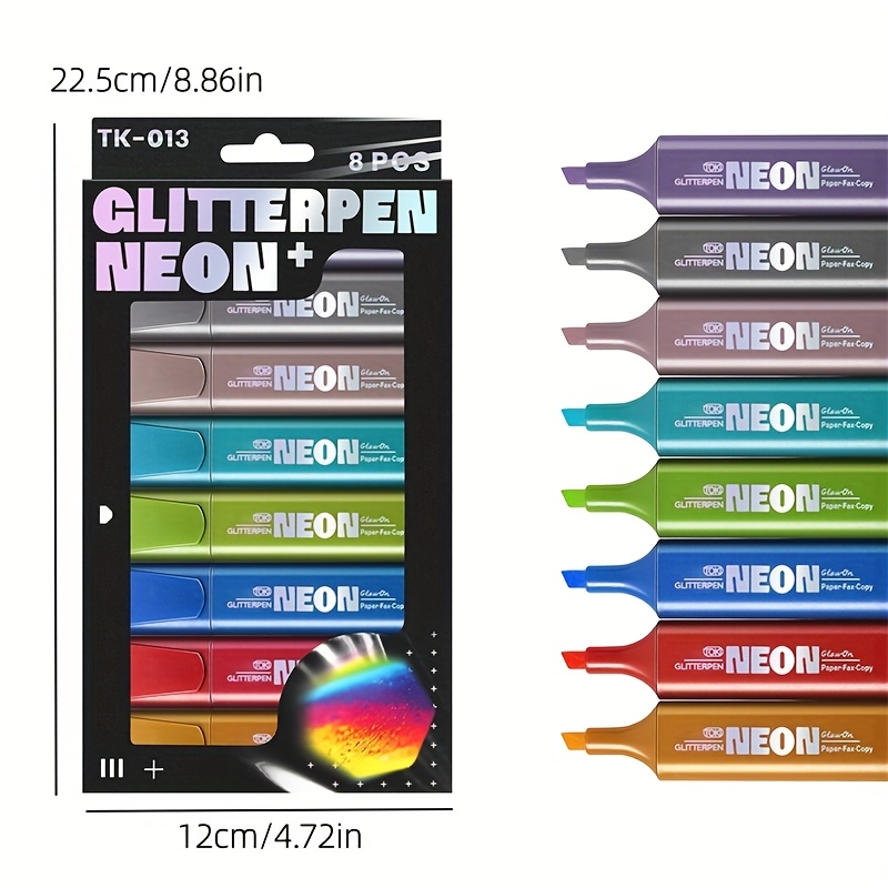 4/6/8 Color Chisel Tip Glitter Highlighter Set - Vibrant, Quick-dry Markers For Journaling, Note-taking And Planning (4/6/8pcs )