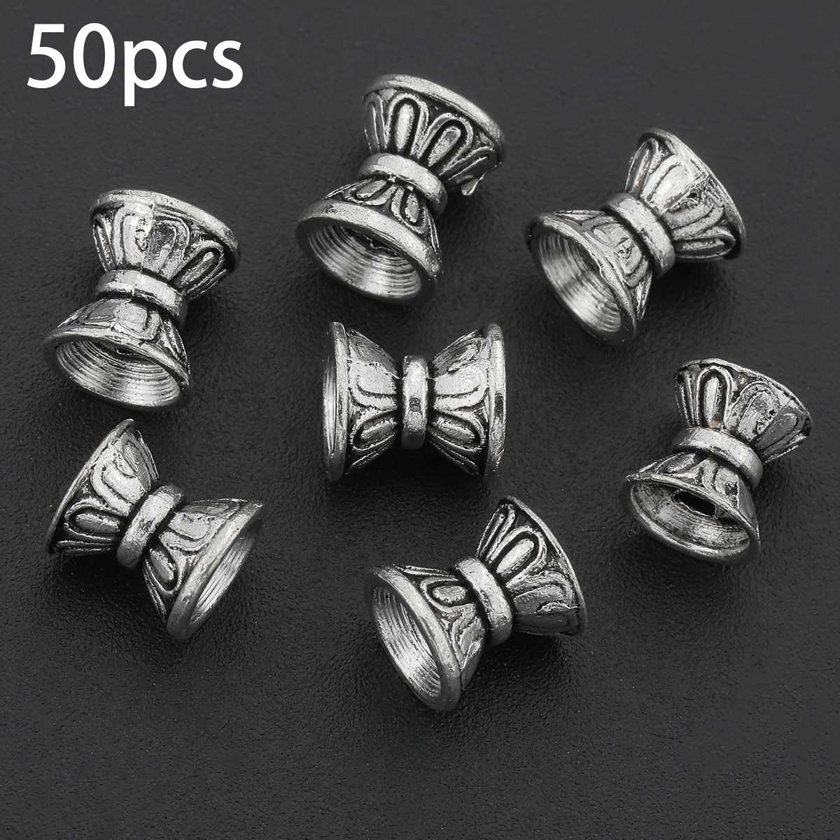 TEMU 50/30pcs 5-7mm Double-sided Lotus Flower Bead Caps, Drum-shaped Carved Stamped Pattern, Retro Alloy, Old-fashioned Straight Hole Loose Spacer