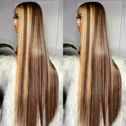 Highlight 13x4 HD Lace Front Echthaarperücken für Frauen P4 27 Ombre Braun Knochen Glatt Kleberfrei Transparent Peruanische Lace Frontalperücken 28 30 32 Zoll Lace Closure Perücke Farbige Perücke Details 1