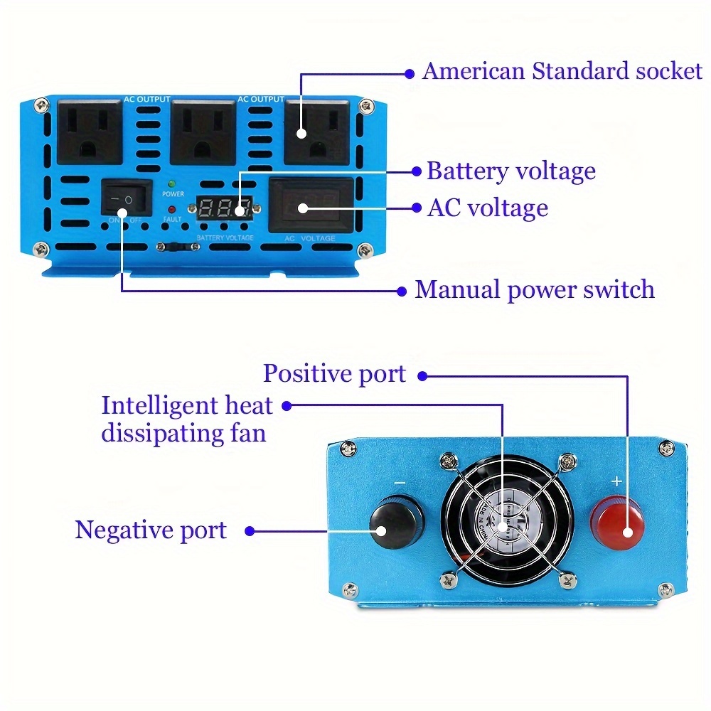 

1500w Pure Sine Wave Inverter 12v To 110v 3000w Power Converter To Ac With Lcd Display, 3 Ac Outlets For Truck Power, Car Accessories Tools, , Without Battery