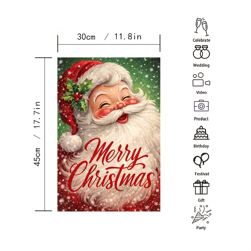 TEMU Retro Santa Claus Merry Christmas Theme Garden Banner Red And Christmas Style Outdoor Decorative Flag Courtyard Balcony Christmas Decoration