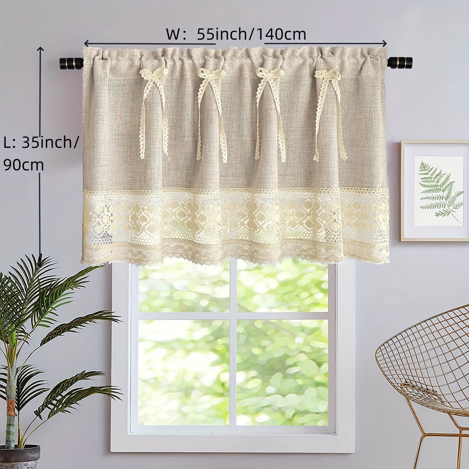 E-shop Vintage Kurzvorhang mit Spitzenbändern für Küchenfenster und Schrank, Café-Hausdekoration