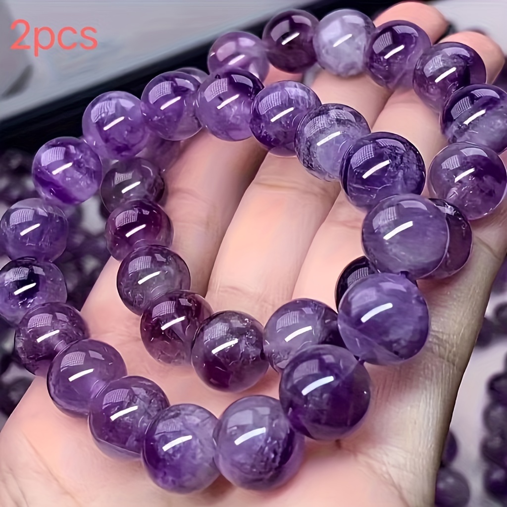TEMU 2pcs Lavender Purple Bead Bracelets - 8mm Hand Jewelry, Birthday Gift
