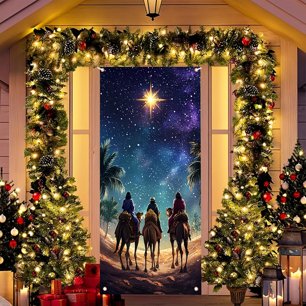 

2d Door Banner, 1pc Christmas Door Banner, Merry Christmas Door Banner With - Polyester, Snowy Welcome Sign For Front Porch & Home Wall Decor, Best For Christmas