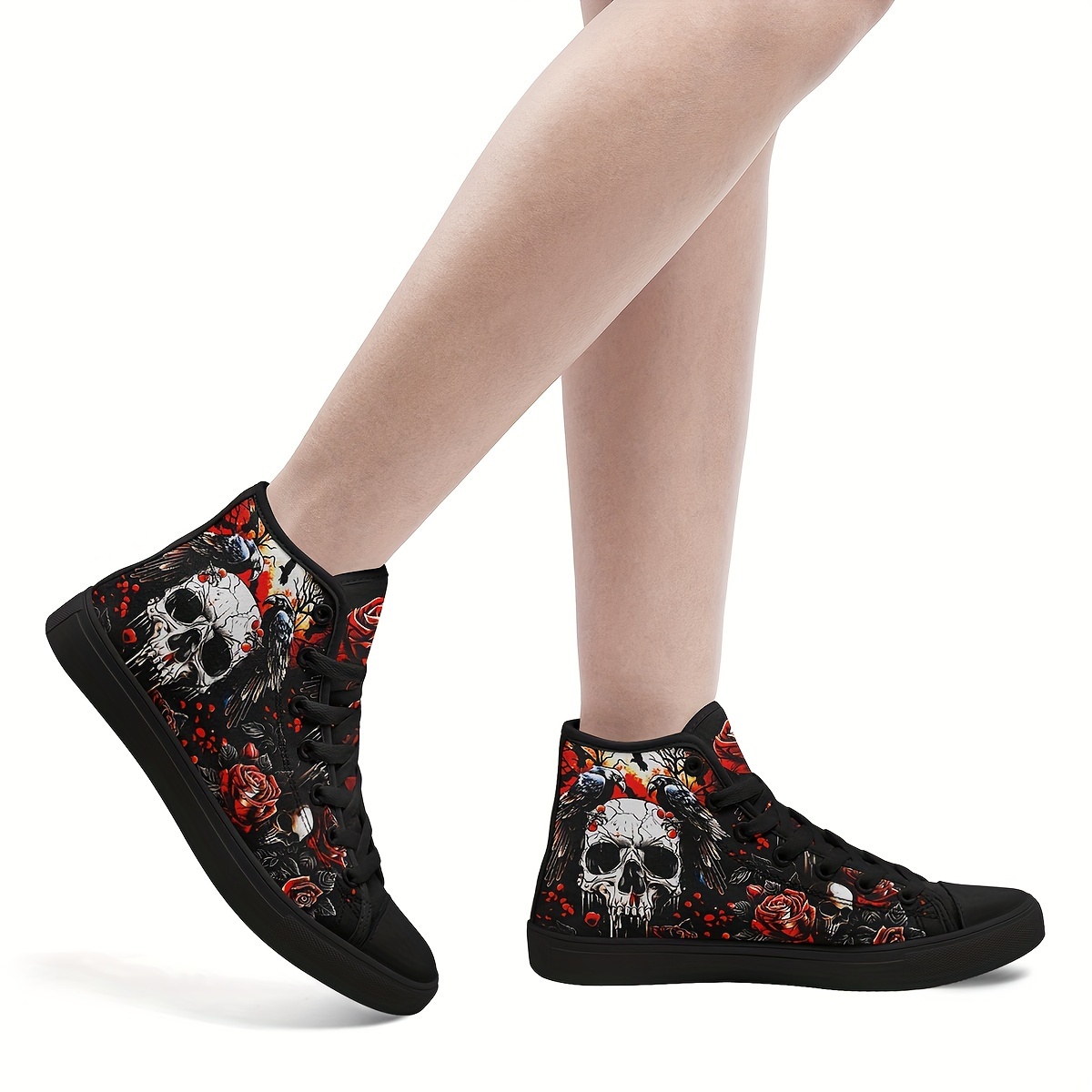 gothic skull crow sneakers women lightweight soft sole high