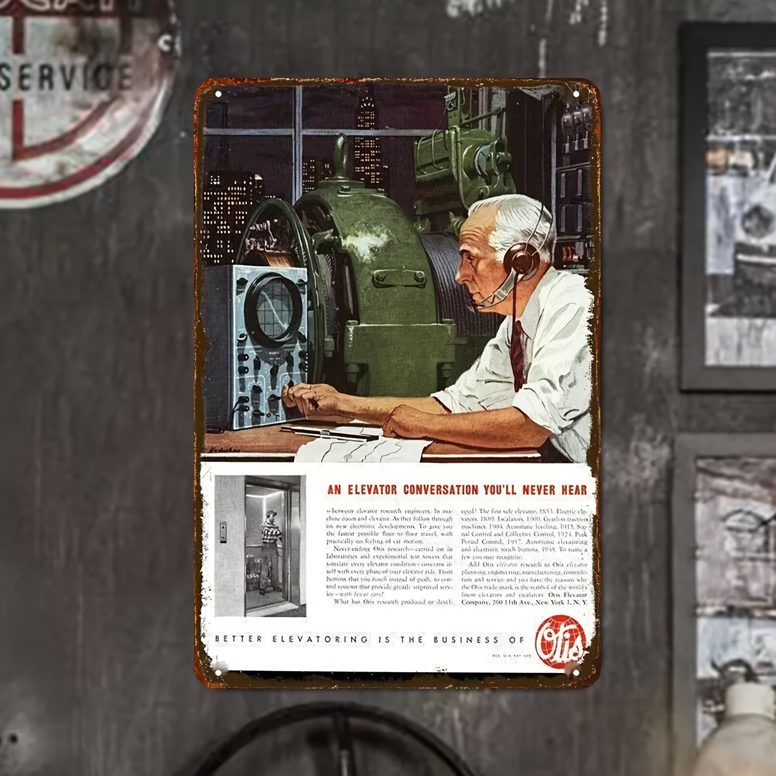 2D Flat, Vintage OTIS Elevator Engineer &amp; Mechanical Design Iron Metal Wall Art Plaque - 20.32x30.48 cm Retro Industrial Decor for Home, Office, Bar - No Electricity Needed, Easy Mounting, 2D Flat, Perfect for Room Decor