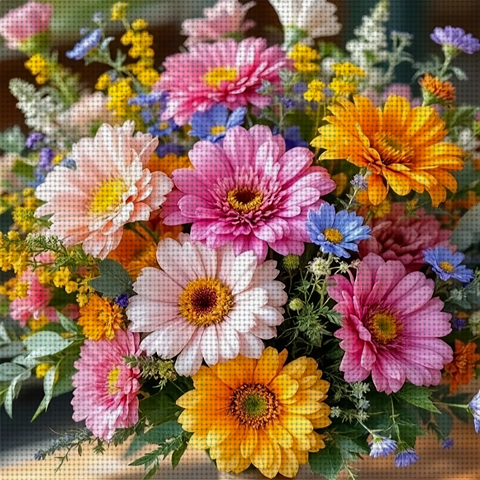 TEMU A New Unframed 11ct/14ct Printed Fabric Cross- Kit 'colorful Bouquet', Suitable For Adults And Beginners To Hand Embroidery. It Printed Fabric,