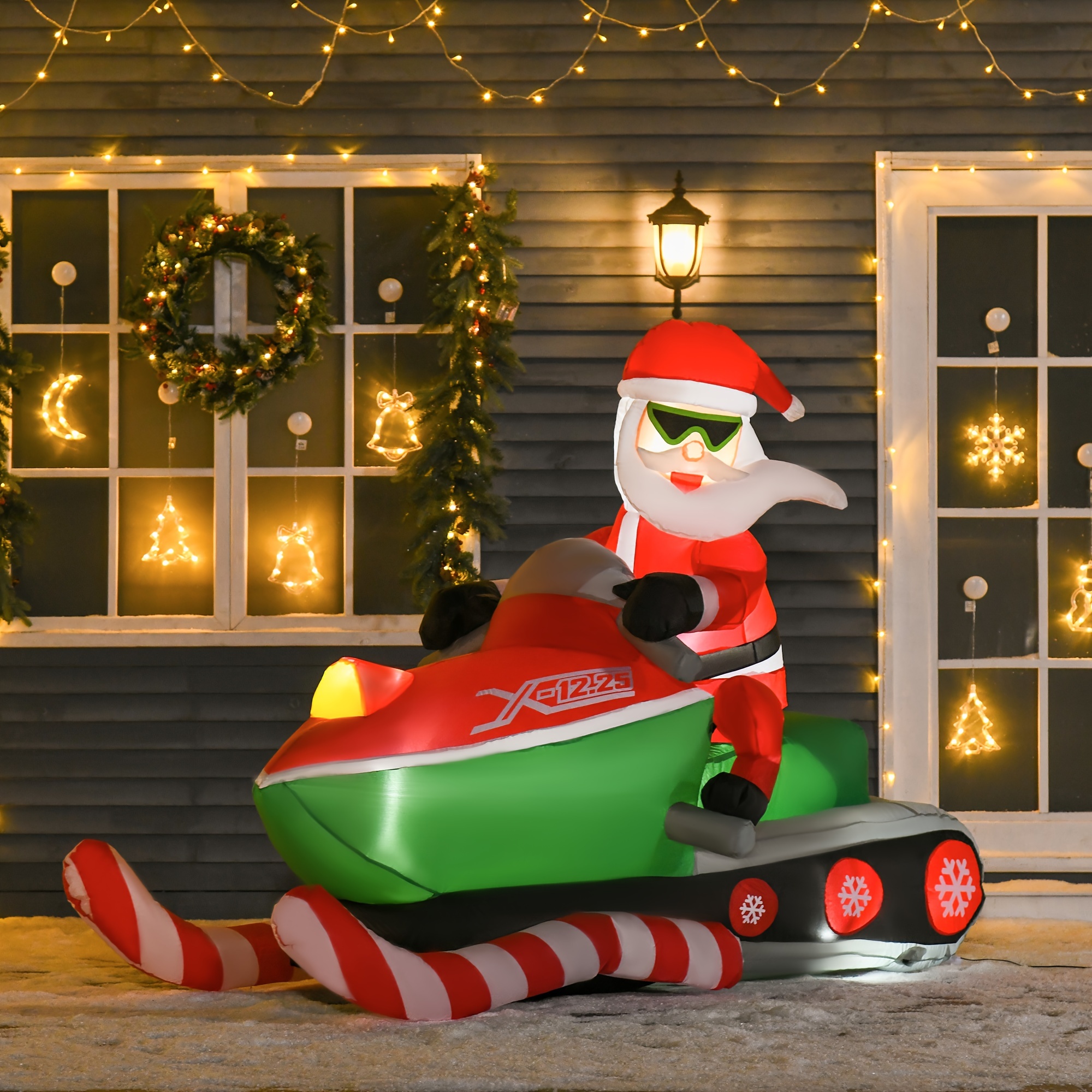 TEMU HOMCOM Père Noël Gonflable de Noël de 5 pieds avec Motoneige, Éclairage LED pour Décoration Intérieure Extérieure de Maison, Jardin, Pelouse,