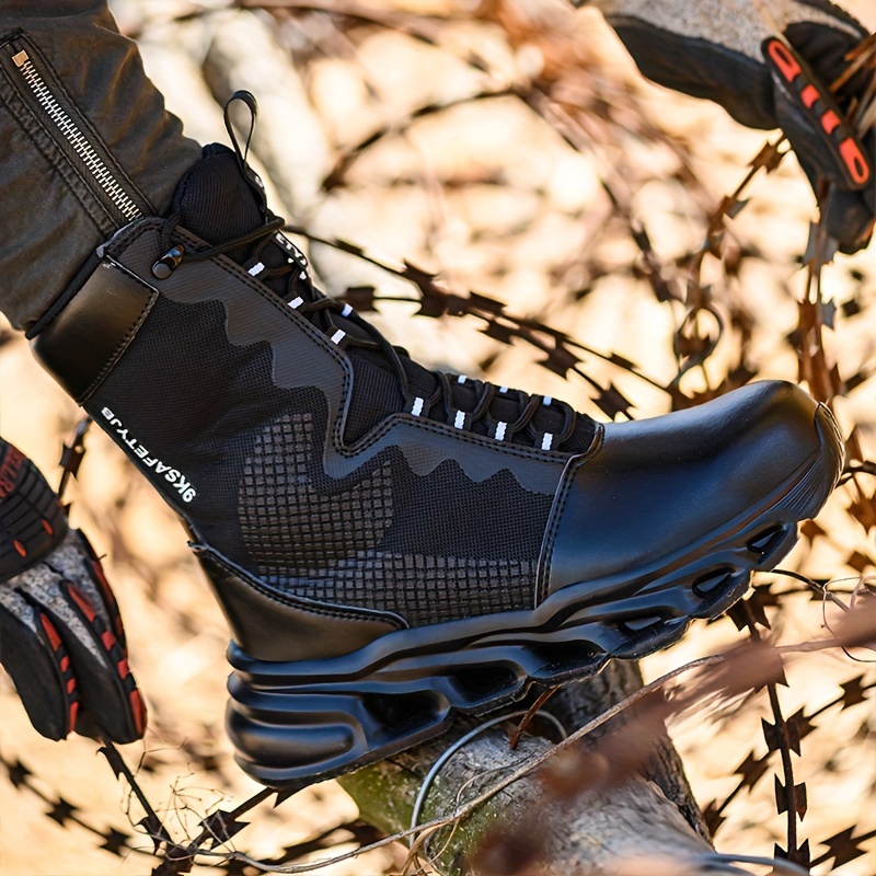 Botas de seguridad tácticas de hombre cintura Antidesmoronamiento,  resistente a pinchazos, punta de acero antideslizante, ci