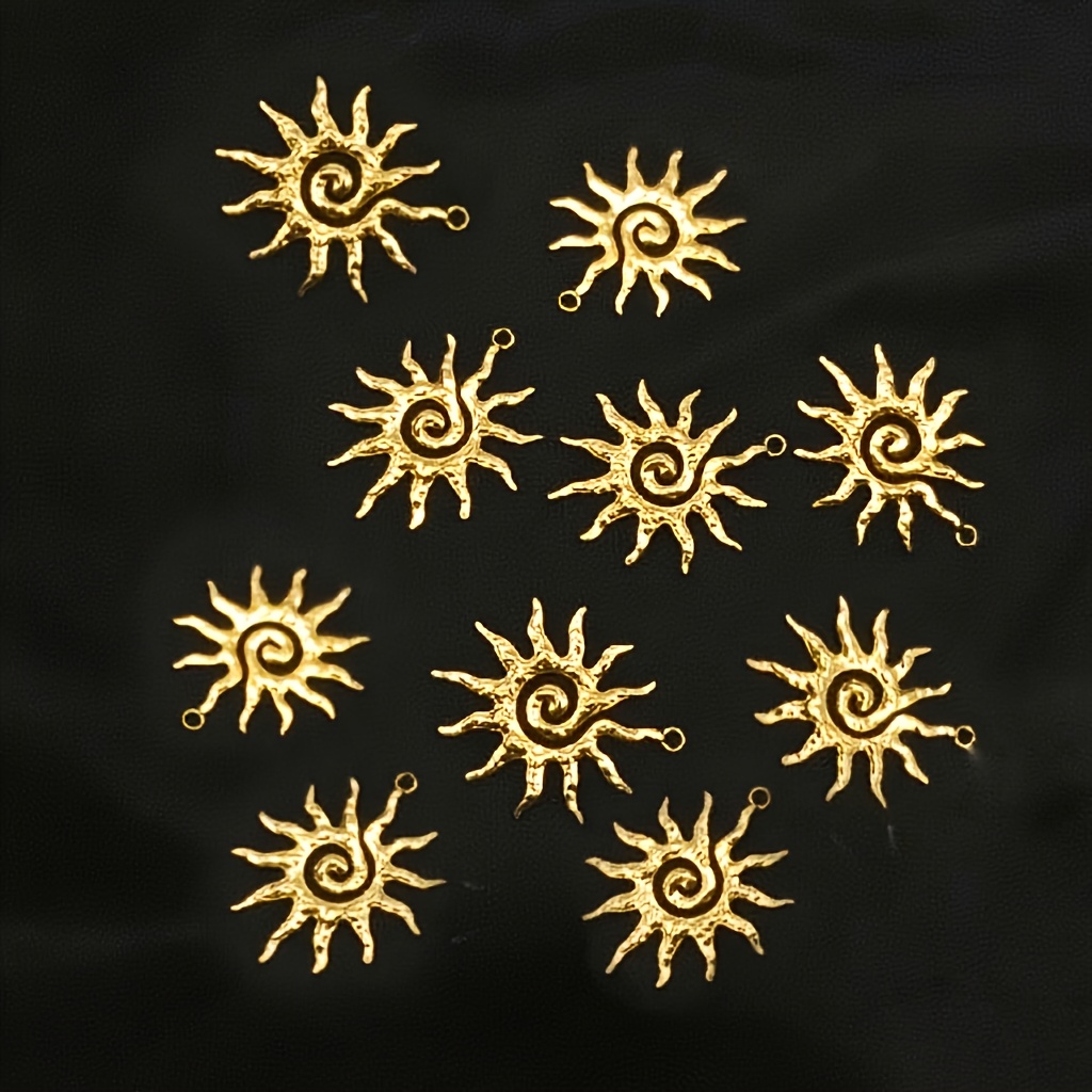10pcs Stainless Steel Swirl Hollow Sun Diy Pendant Accessories For Necklace, Earring & Waist Chain Jewelry Making – Summer Beach Vacation Bohemian Style Fashion Charms