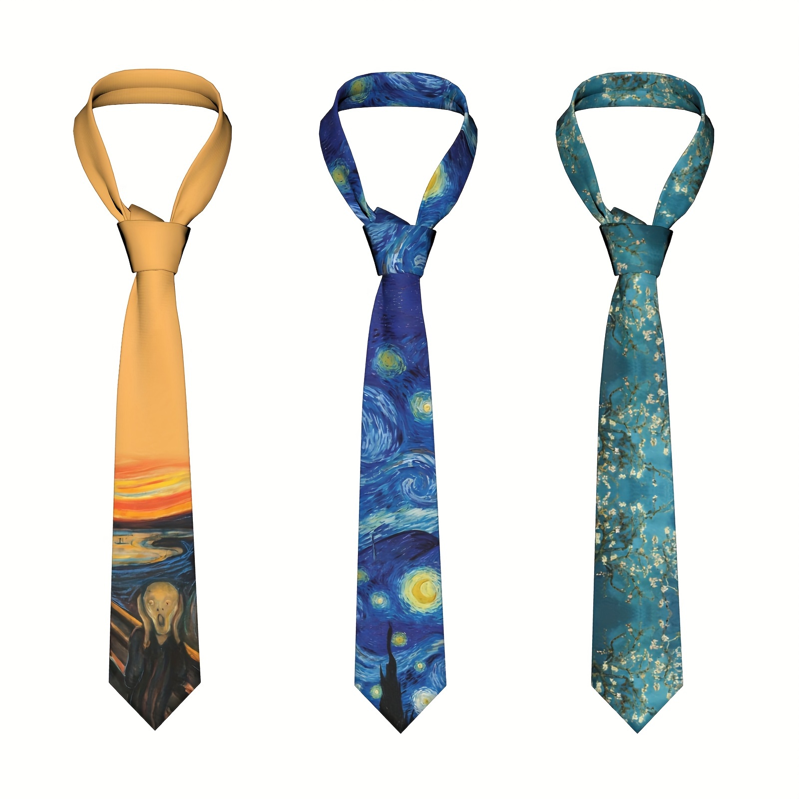 

Elegant Oil Painting Starry Night Tie, Men's Printed Polyester Shirt Business Tie