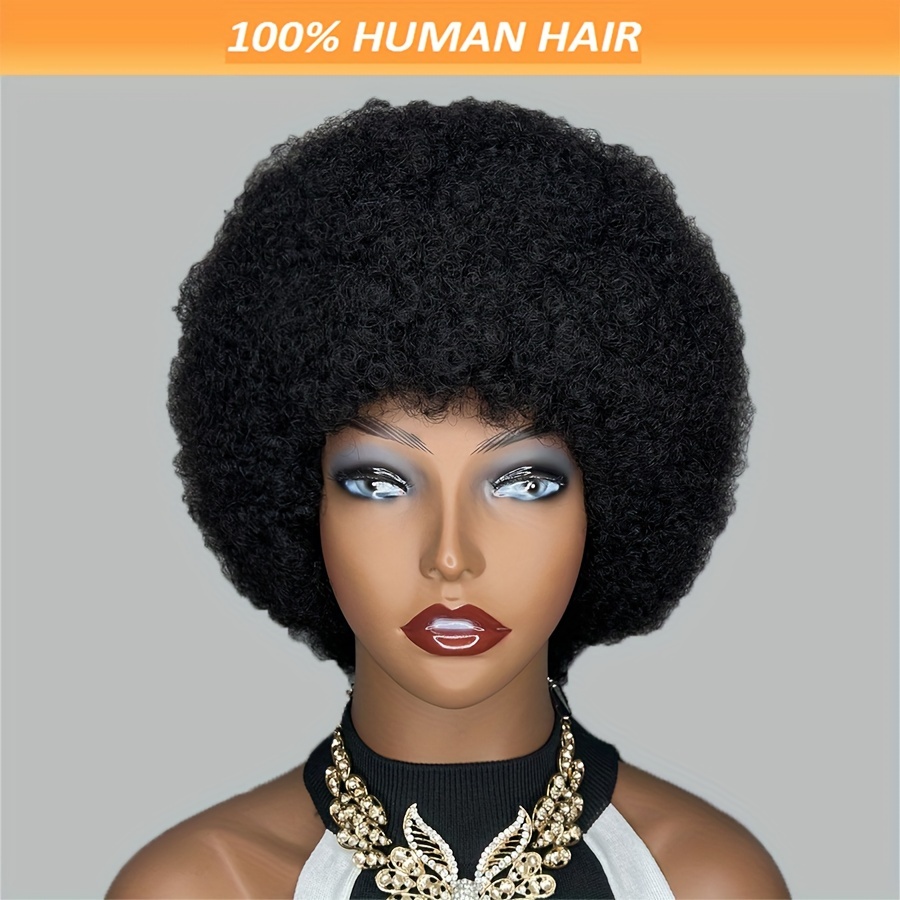 

Human Hair Afro Wig None Lace Afro Wig 6 Inch 180% Density Virgin Human Hair Afro Curly Cut Wig