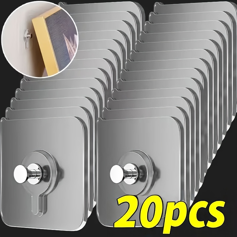 E-shop 20 Stück Hochleistungs-Selbstklebehaken für die Wand, Haken ohne Nägel und Bohren, max. 5 kg, platzsparende Aufbewahrungstasche, selbstklebender