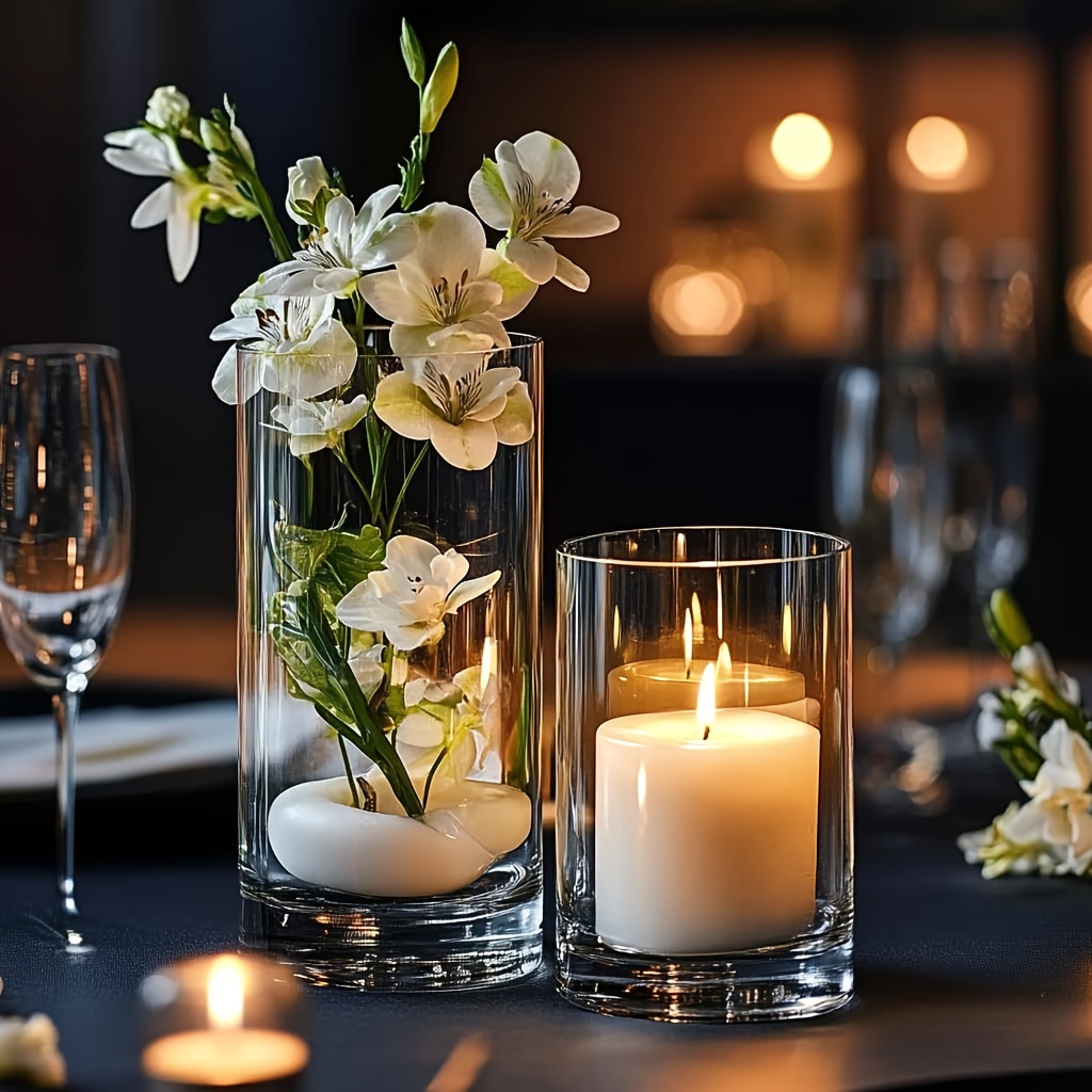 Vase Cylindrique En Verre Borosilicate Transparent - 20 Cm De Haut, Diamètre 8,5 Cm, Base épaisse, Décoration De Table Moderne - 13