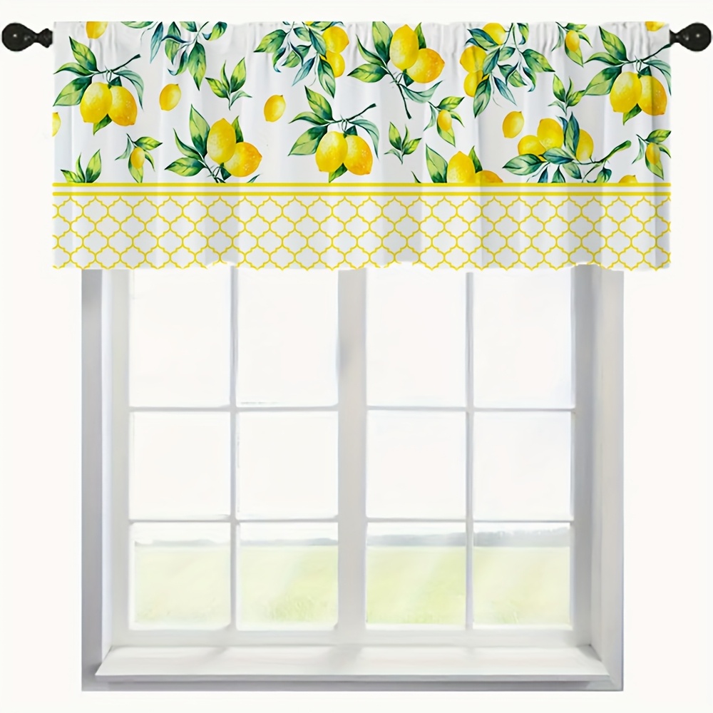 Image of 1pc/2pcs Yellow Print Decorative Small Curtains Polyester Rod Curtain Valance Set 52in*18in, 26in*36in Fruit Theme Kitchen Curtains Room Office Bedroom Home Decor Curtains