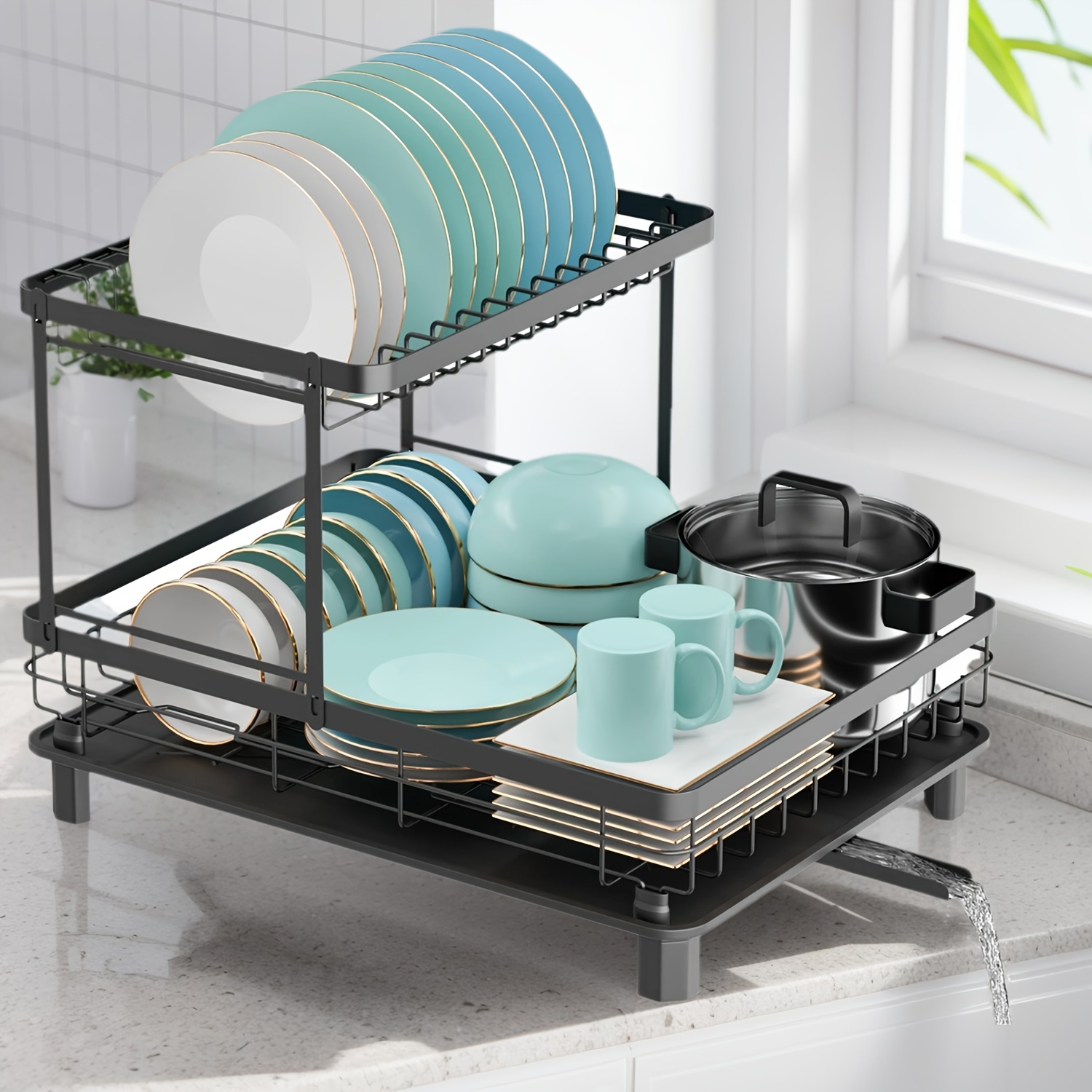 tier dish drying rack large capacity space saving Temu Canada