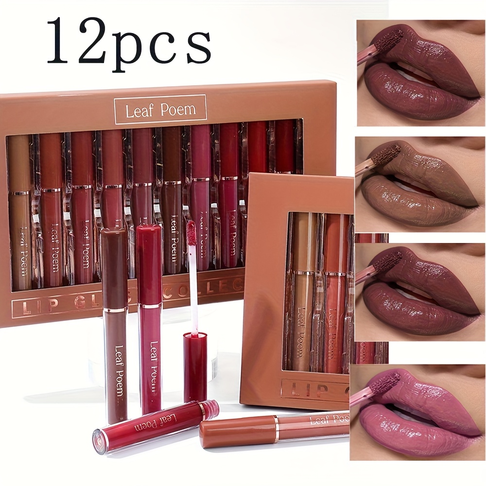 12-Color Lip Gloss Set, Soft Liquid Lipsticks