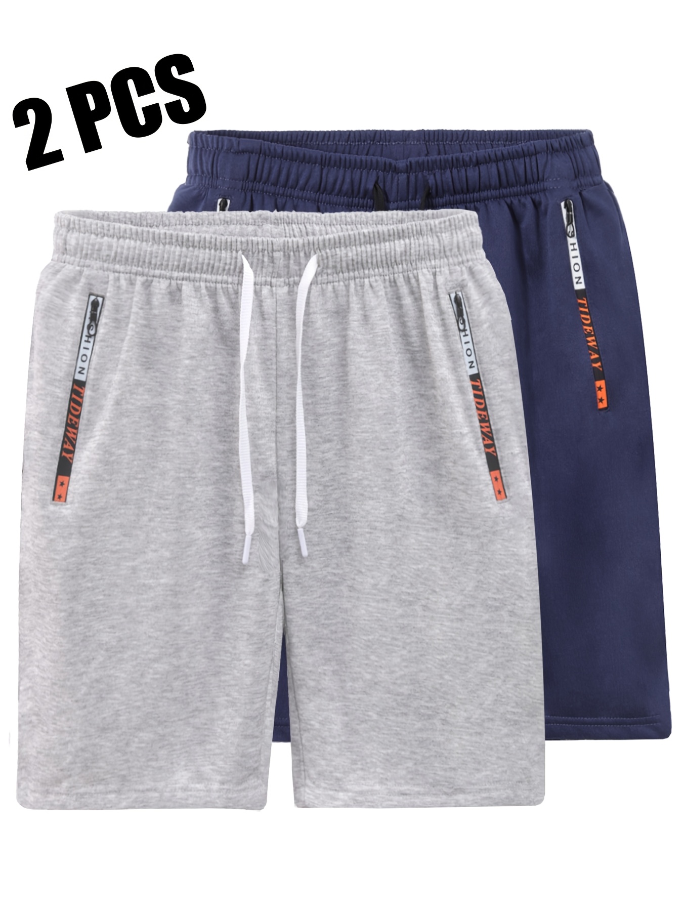2 Peças de Shorts Esportivos Casuais Masculinos para Atividades ao Ar Livre - Roupas Masculinas, Shorts Casuais de Verão com Bolsos com Zíper, Design Simples e Multifuncional, Adequados para Uso Diário, Corrida, Fitness e Viagens ao Ar Livre. Tecido de Malha 100% Poliéster, Cintura Elástica com