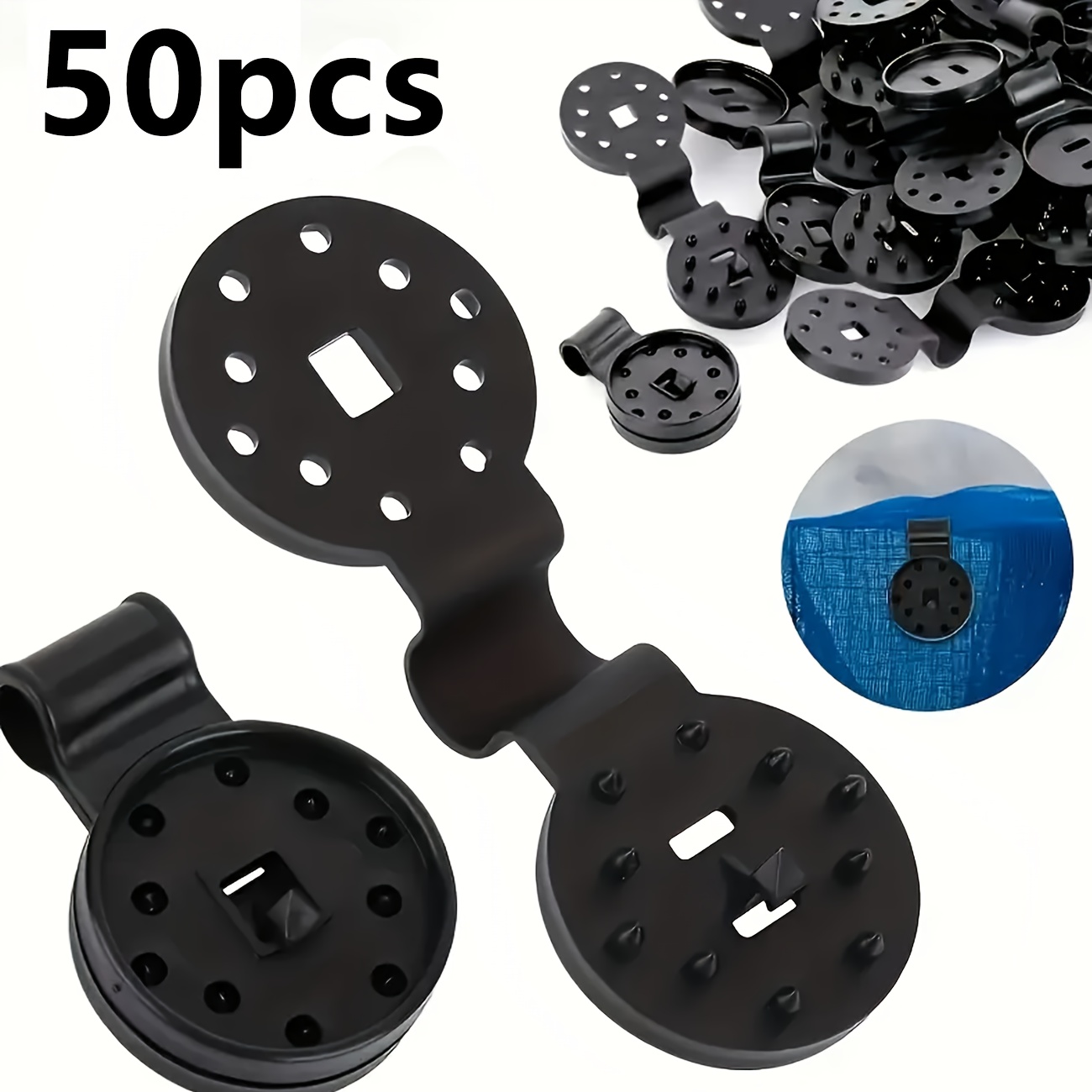 E-shop 50/52/100/102/150/152/200/202/302 Stk. Strapazierfähige, hochreflektierende schwarze Kunststoff-Sonnenschutz-Clips – Runde