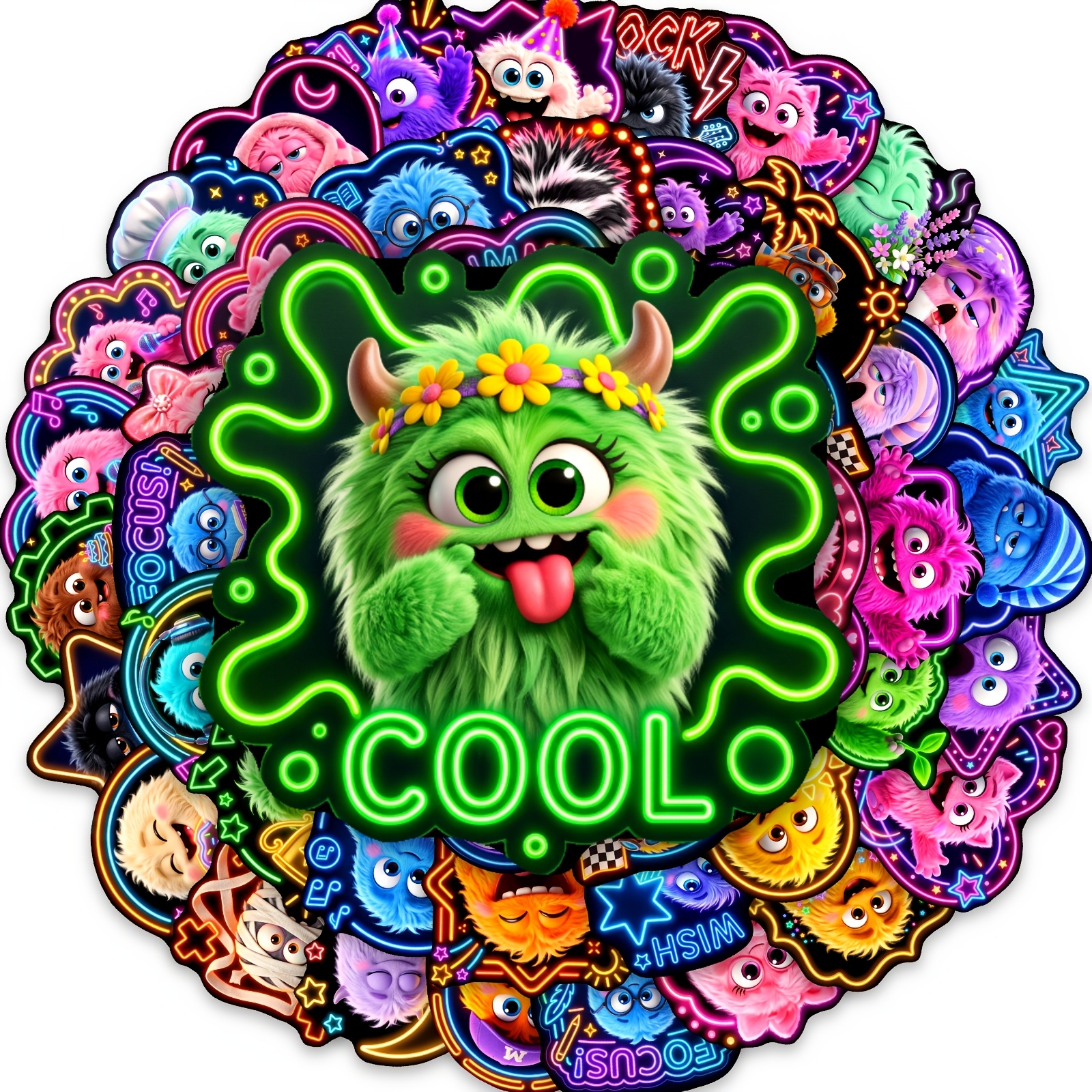 TEMU 50pcs Autocollants Monstres Mignons, Stickers d' Fluorescents, Amovibles. Idéal pour Ordinateur Portable, Bouteille d'Eau, Coque de Téléphone,