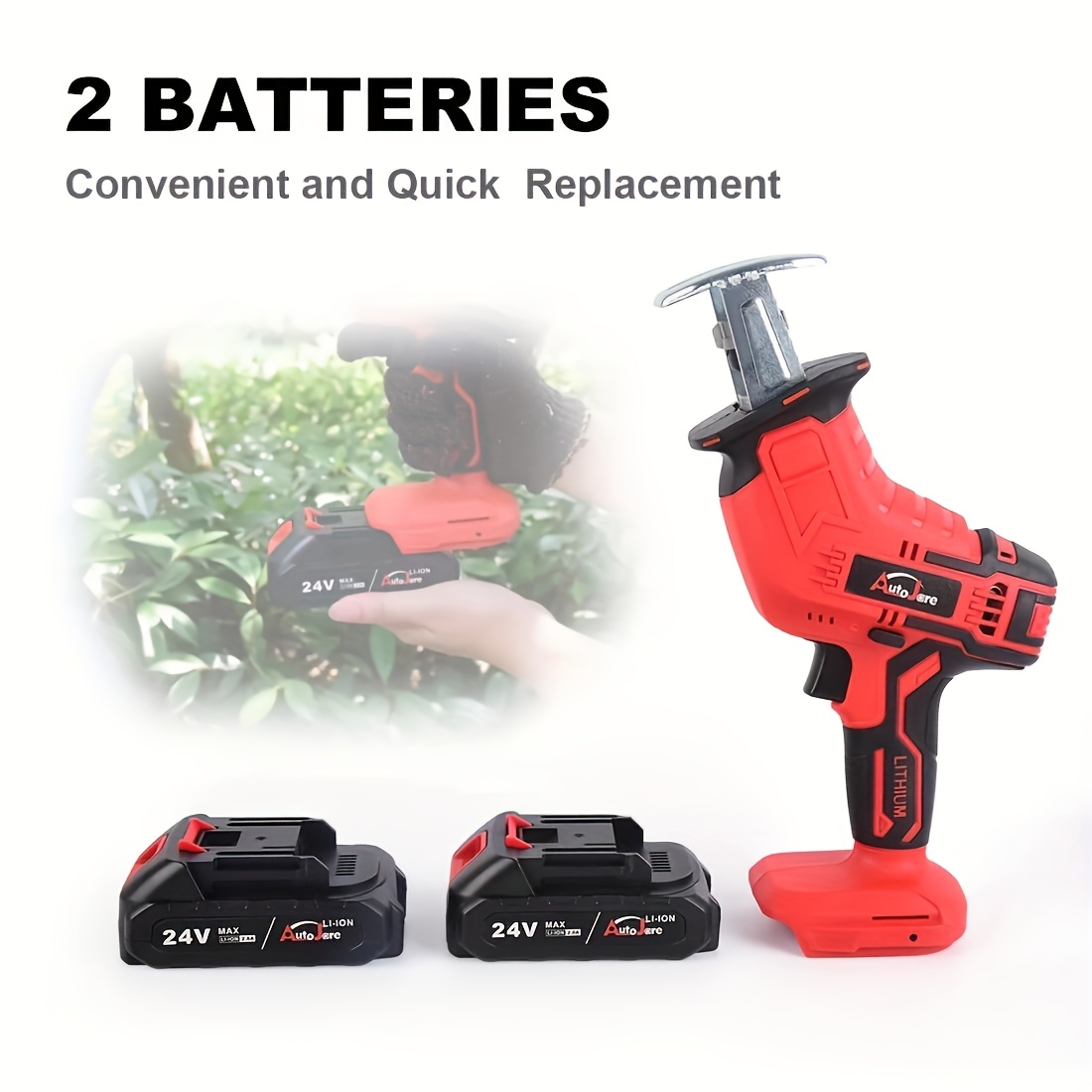 

24v Reciprocating Saw Kit - , 2 Batteries & Charger, Includes 8 Blades For Wood, Metal & Pvc Cutting - Portable & For & Use