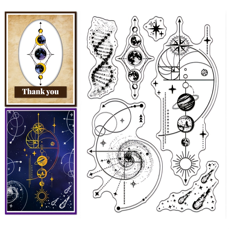 Image of 1pc Fibonacci Planet Transparent Stamp Card Stamps Transparent Stamps For Scrapbooking Journal Decoration Inkless