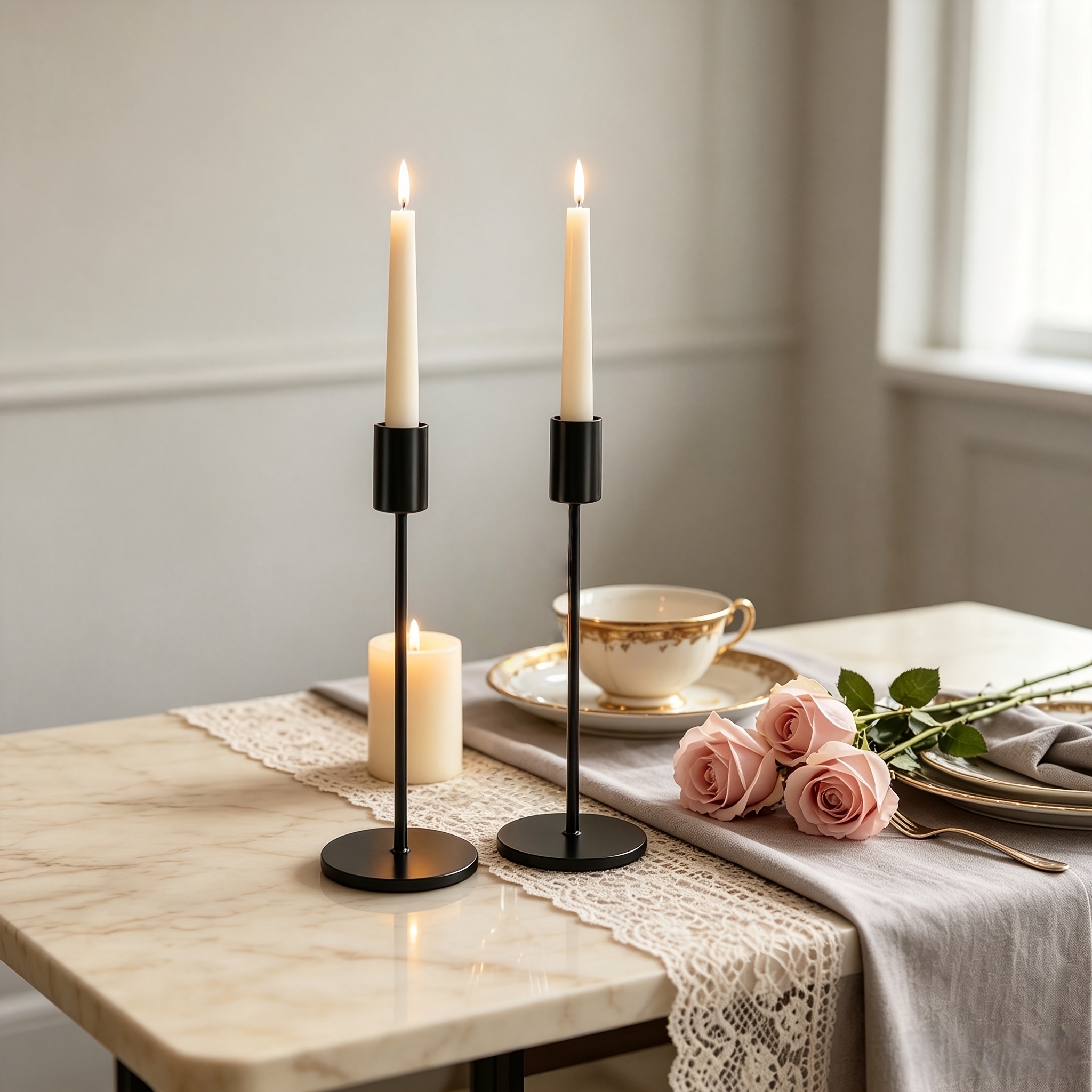 TEMU 2pcs Wrought Iron Metal Candle Holders, Romantic European-style Wedding Banquet Decor, Dinner Decor, Cylindrical Candle Stands, For Table