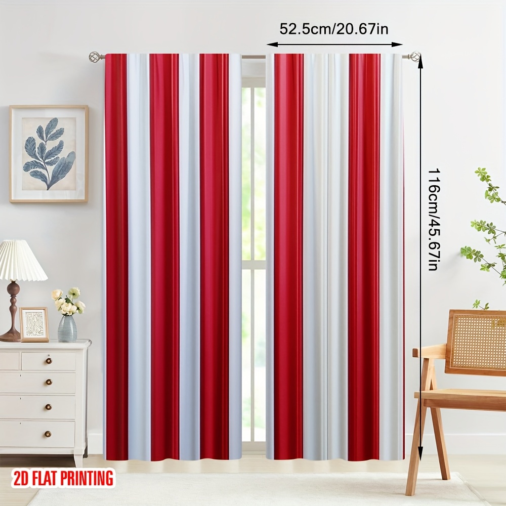 TEMU 2d Flat - 2d Flat - Set Of 2 Flat Curtains With Candy Stripes, Featuring Print And Rod Pocket Installation. Ideal For Kitchens, Chic Living
