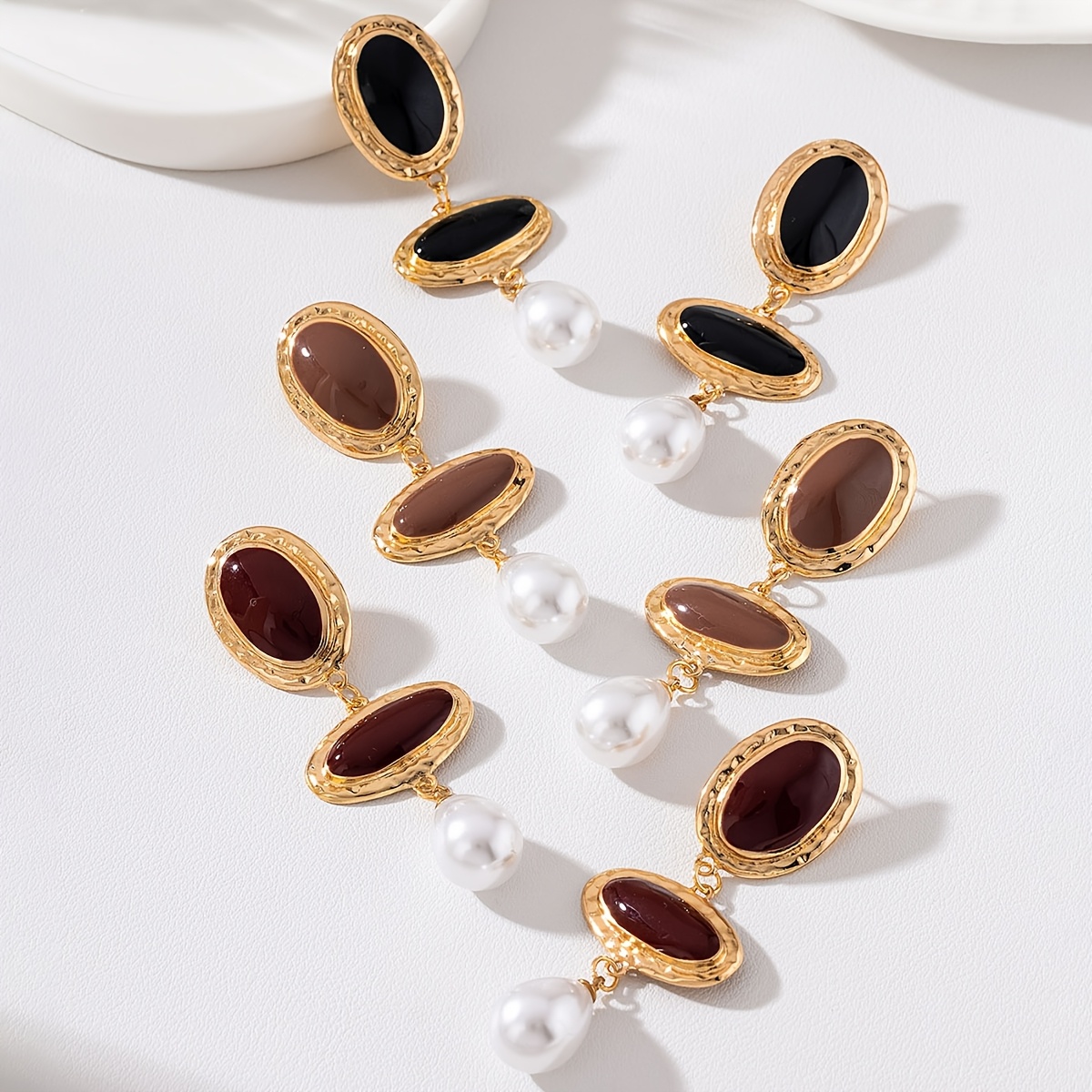 French Retro Long Oval Patchwork Earrings, Versatile Fashion
