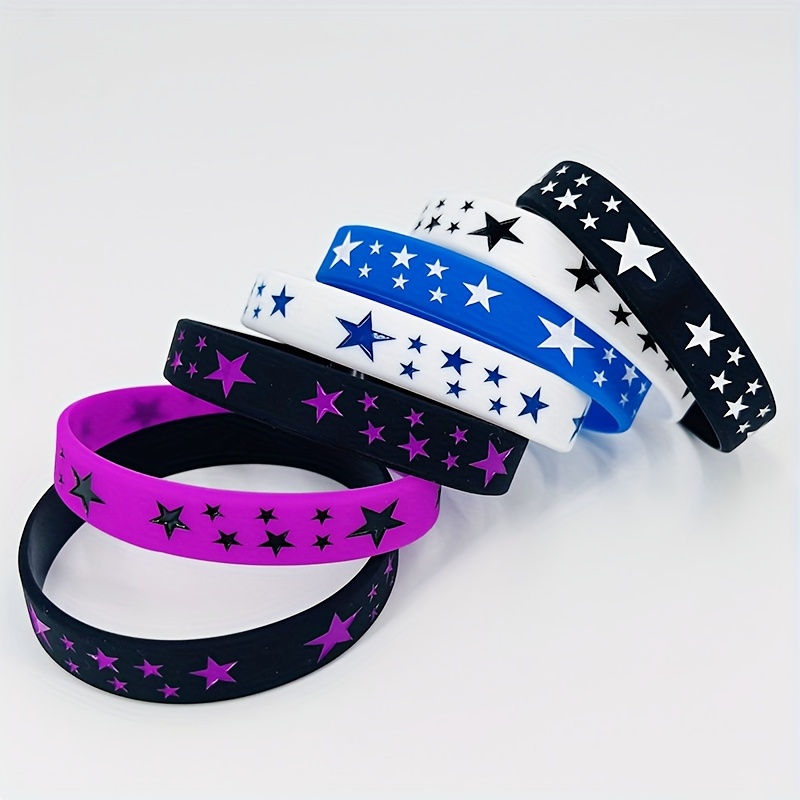 

6pcs Star Pattern Silicone Wristbands - Fashion Sports Bracelets For Parties & Casual Attire