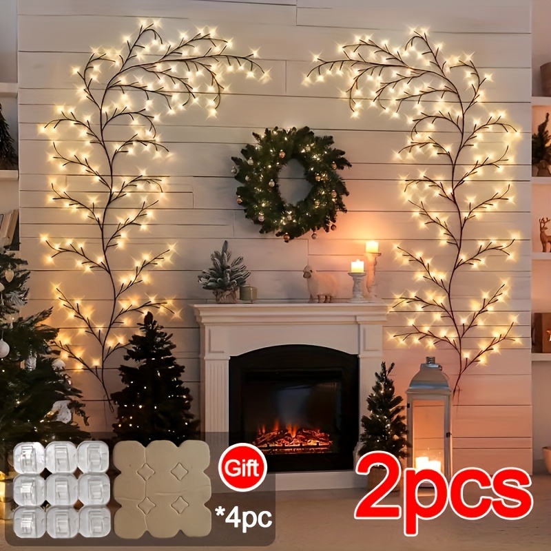 TEMU 2pcs Led Twig Branch Lights, Usb Powered, Wall Mounted, , Button Controlled Fairy Lights With 8 Lighting , Used For Indoor Bedroom Sofa Wall