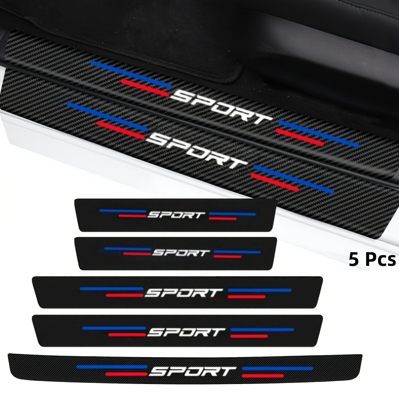 Image of 4/5pcs Carbon Fiber Patterned Car Threshold Anti-scratch Protection Strips, Red And Blue Color Matching, Car Trunk Protection Strips Suitable For Sporty Style, Scratches, Suitable For All Models