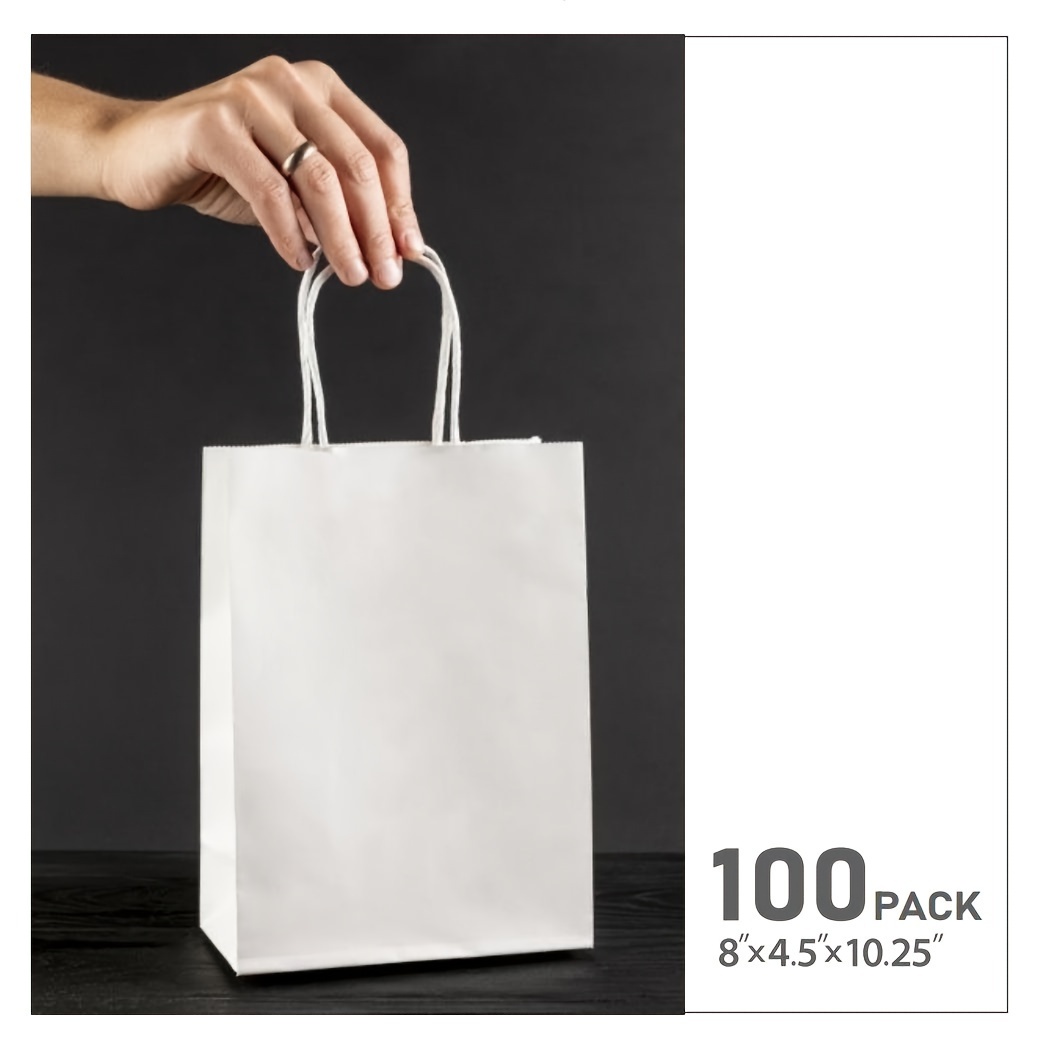 

Blt White Kraft Paper Gift Bags With Handles 8"x4.5"x10.25", 100pcs Shopping Bags For Parties, Paper Bags, Bulk Disposable Paper Sacks, Diy Paper Bags, Snacks Bags, Bags