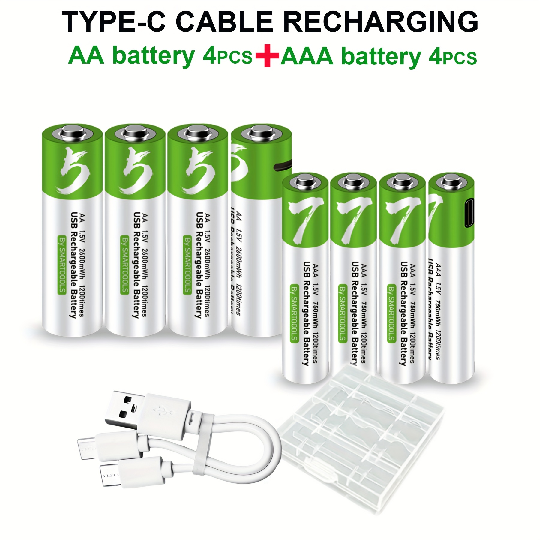 E-shop Set mit 4 AA und 4 AAA Batterien, mit ultra-langlebiger, wiederaufladbare Lithium-Ionen-Technologie mit hoher Kapazität von 1,5V 1733mAh und