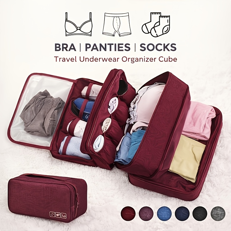 TEMU Portable Travel Underwear Storage Bag, Lightweight Zipper Organizer, Multifunctional Storage Pouch For Bras, Socks, And Lingerie - Compact And