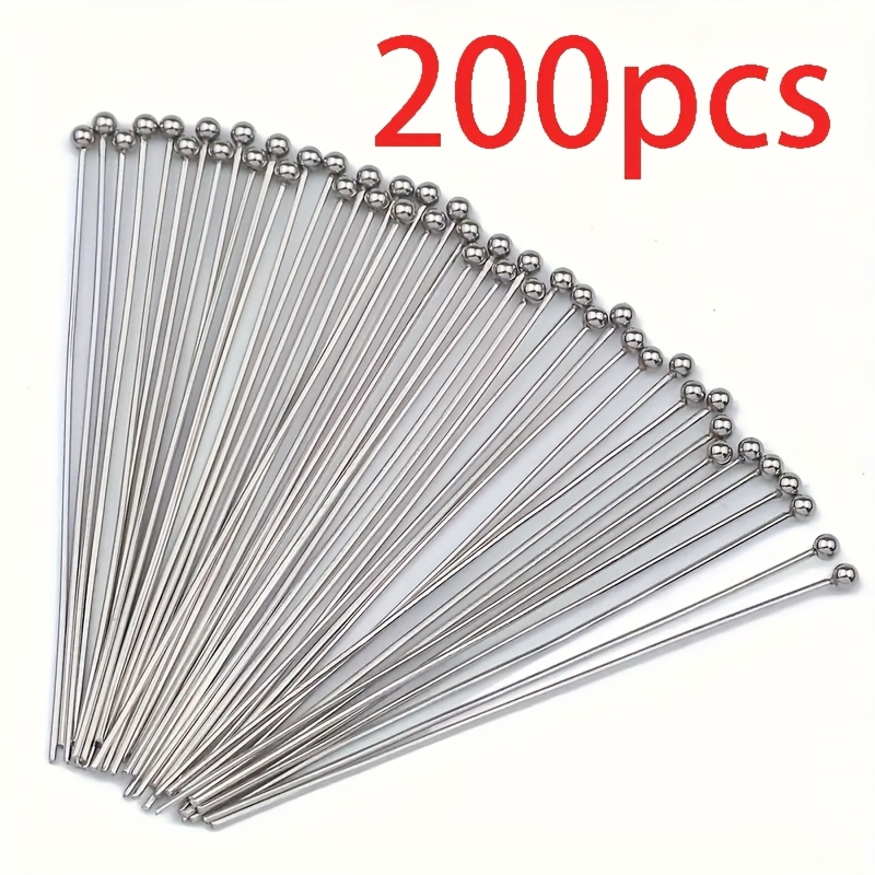 Image of 200pcs Of 50mm Long Stainless Steel Head Pins With Ball Tips, Suitable For Making - Durable And Accessories For Handmade Beads, Pendants, Bracelets, Necklaces, And Earrings, Jewelry Making Head Pins
