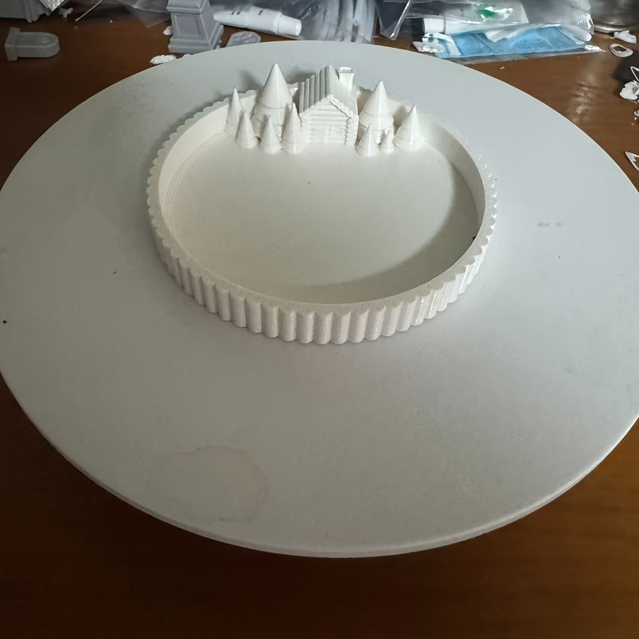 TEMU Winter Christmas Atmosphere Tray Ornament, With Pointed Pine Tree, A Winter Miniature. The Ribbed Round Plate Can Store Aromatherapy, Jewelry,