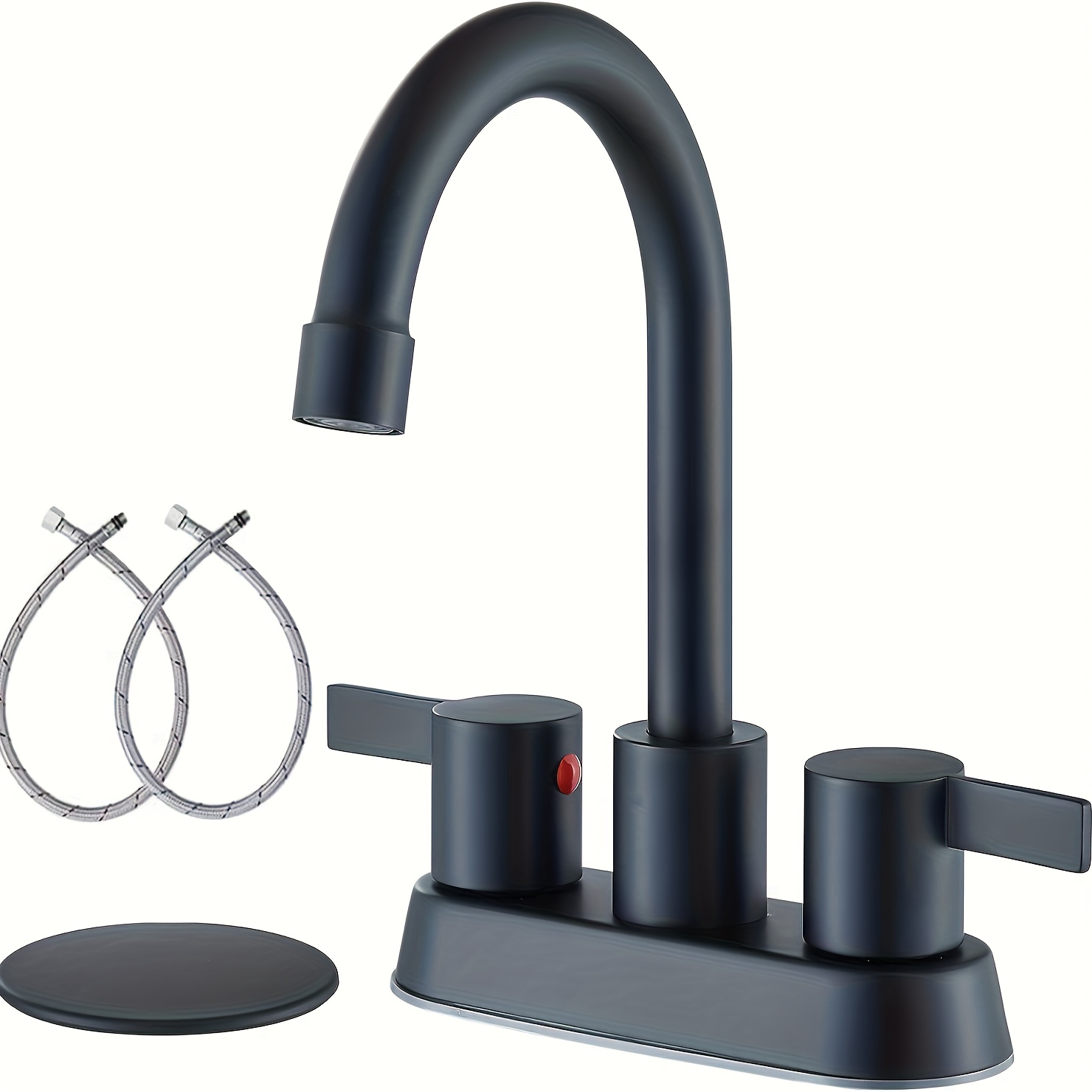 TEMU Robinet de salle de bain pour lavabo à 3 trous, robinet à 2 poignées pour lavabo de salle de bain avec drain pop-up et tuyaux d'alimentation