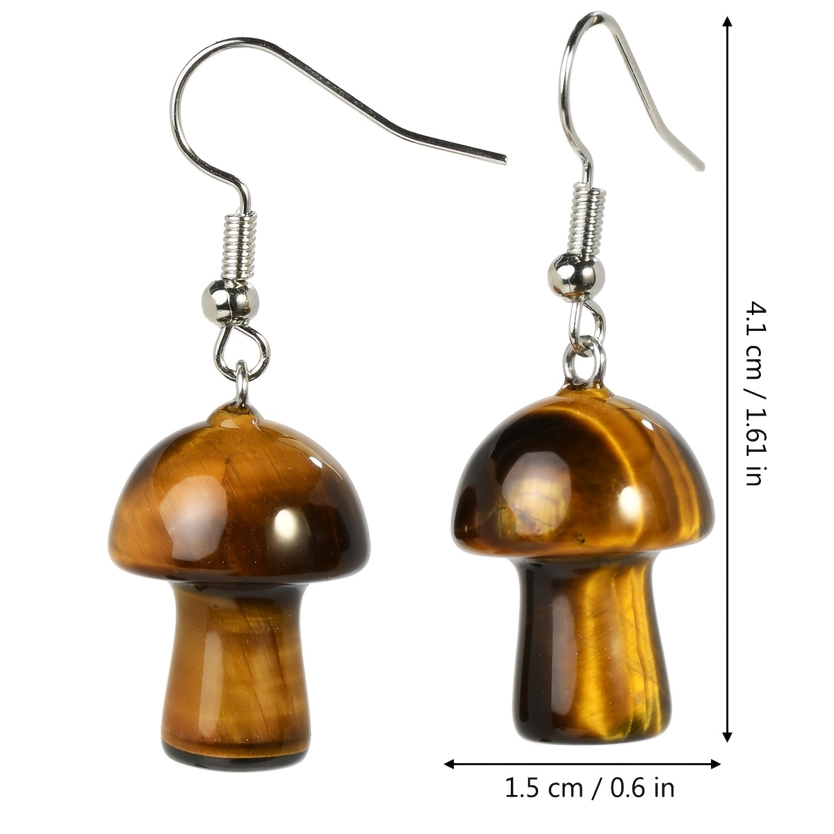 Women's Natural Tiger Eye Mushroom Earrings, Bohemian Style