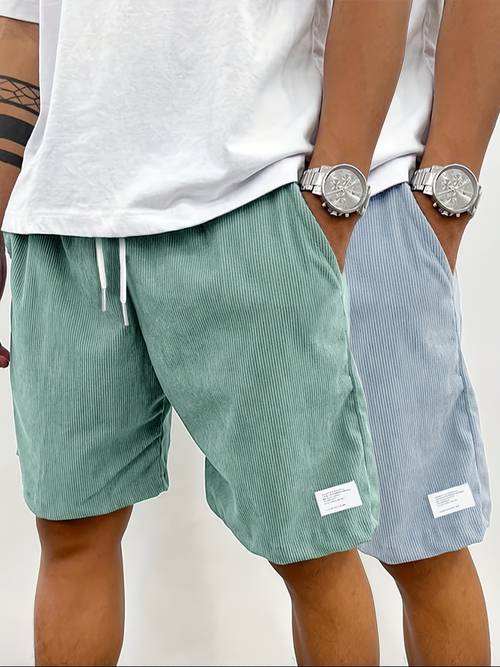 mens corduroy two piece shorts set summer loose solid casual shorts