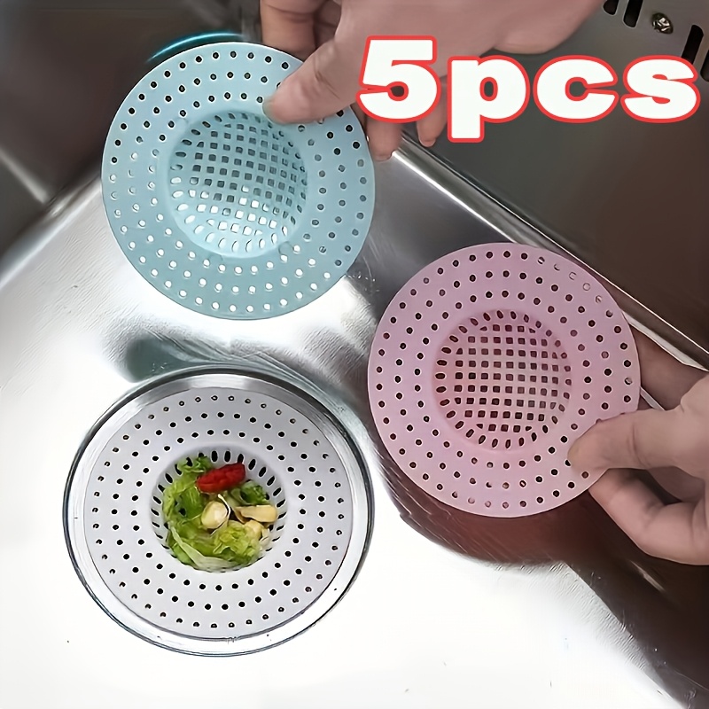 TEMU Juego aleatorio de 5 piezas de filtros para agujeros de desagüe de fregadero de cocina y baño, diseñados para obstrucciones y plagas. filtro